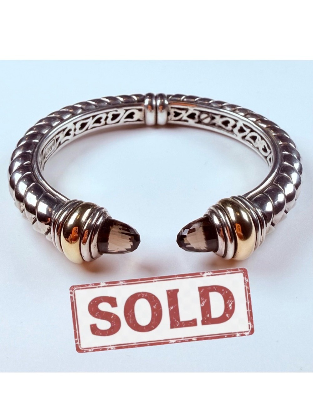 🎉Sold🎉 Scott Kay 18K Gold Smoky Quartz Hinged Cuff Sterling Waverly Bracelet